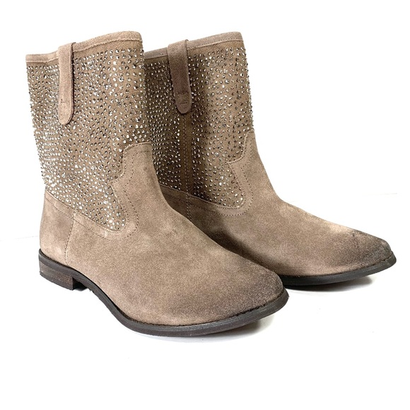 Naughty Monkey distressed brown suede boots w/ shiny studded detail Sz 8 - Picture 3 of 9